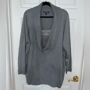 Womens Roamans long sleeve cowl sweater top w/ lace size 26/28 2x